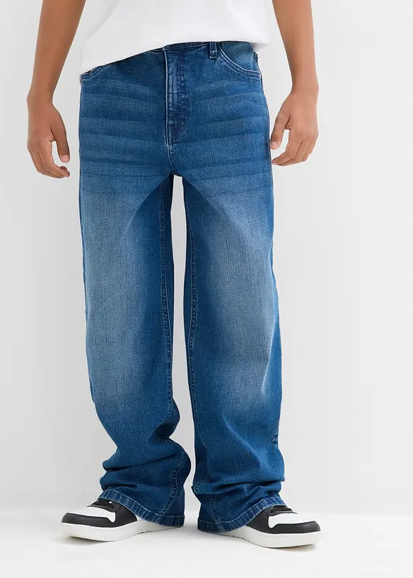Extra Loose Fit Stretch-Jeans mit verstellbarem Bund, Straight in blau von vorne - bonprix