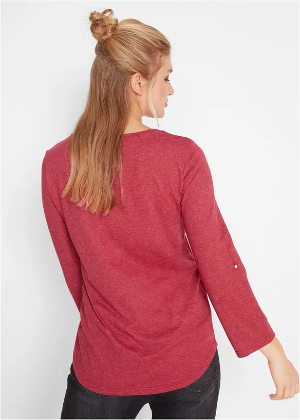 Baumwoll-Henleyshirt mit Knopfleiste in rot von hinten (im Anschnitt) - bonprix
