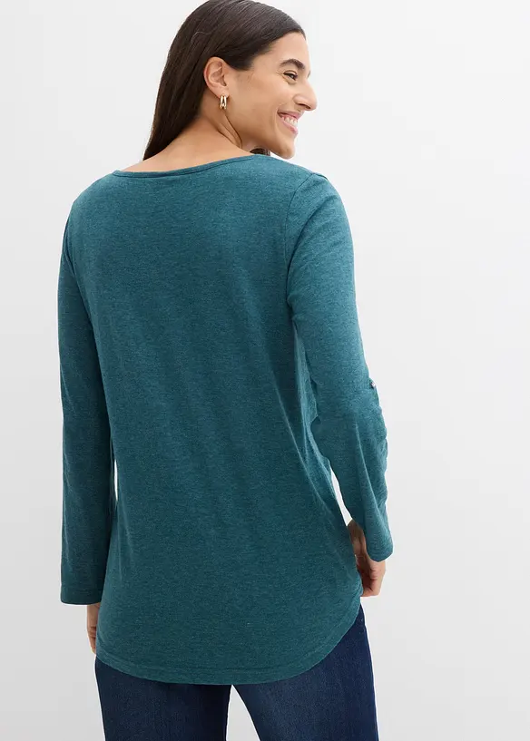 Baumwoll-Henleyshirt mit Knopfleiste in petrol von hinten (im Anschnitt) - bonprix