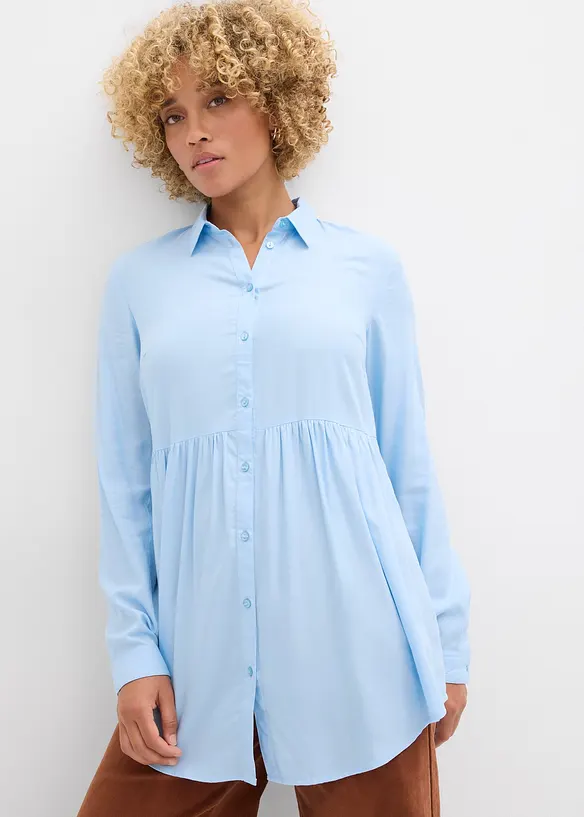 Longbluse aus Viskose in blau von vorne (im Anschnitt) - bonprix