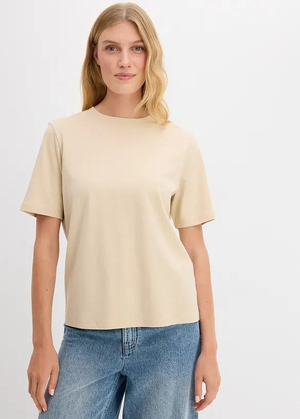 T-Shirt aus reiner schwerer Bio-Baumwolle in beige von vorne (im Anschnitt) - bonprix T-Shirt aus reiner schwerer Bio-Baumwolle in beige von vorne (im Anschnitt) - bonprix