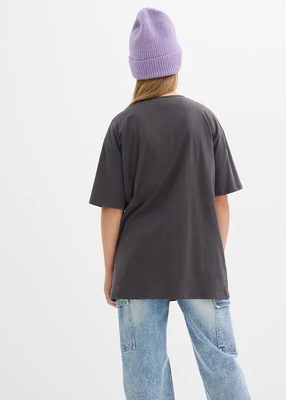 Wednesday T-Shirt aus reiner Baumwolle in grau von hinten (im Anschnitt) - Wednesday