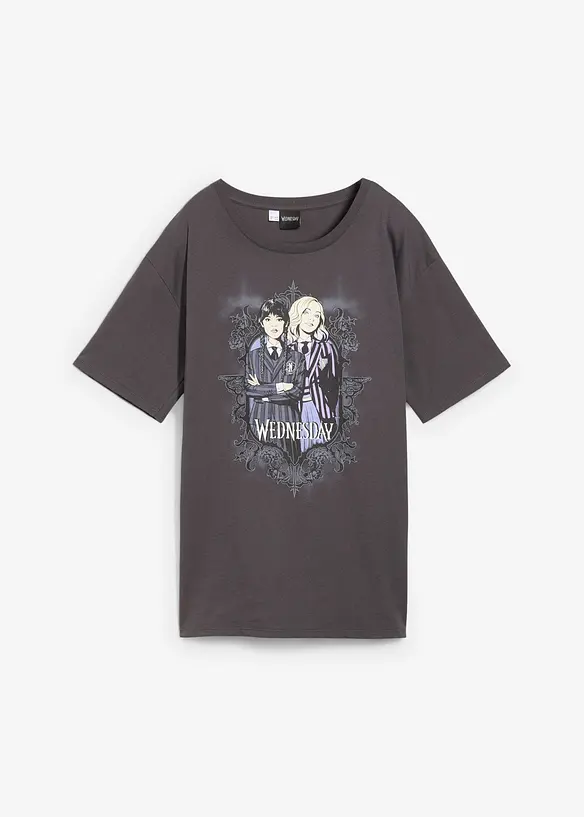 Wednesday T-Shirt aus reiner Baumwolle in grau von vorne - Wednesday