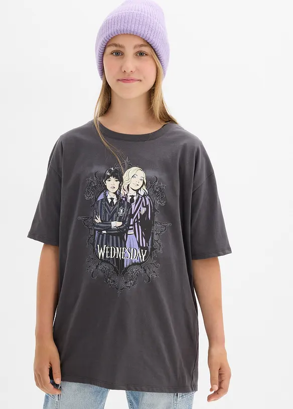 Wednesday T-Shirt aus reiner Baumwolle in grau von vorne (im Anschnitt) - Wednesday
