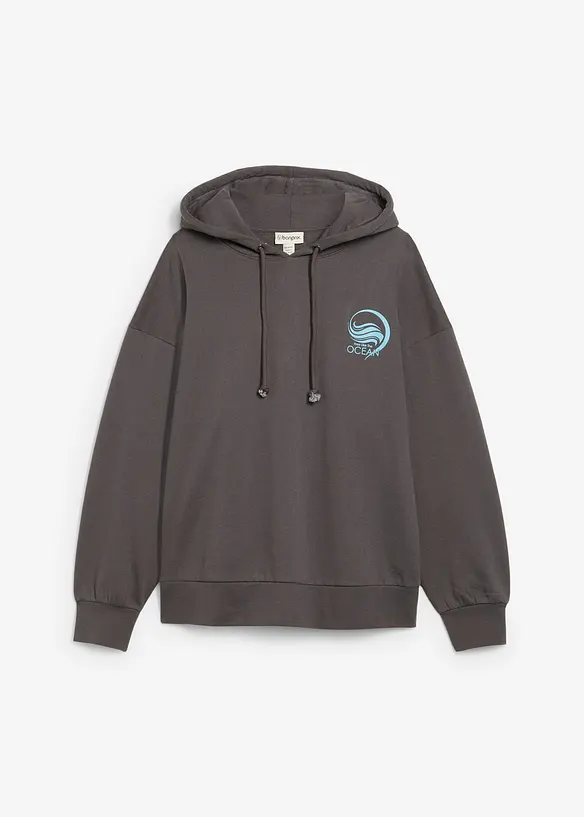 Kapuzensweatshirt aus reiner Baumwolle in grau von vorne - bonprix Kapuzensweatshirt aus reiner Baumwolle in grau von vorne - bonprix