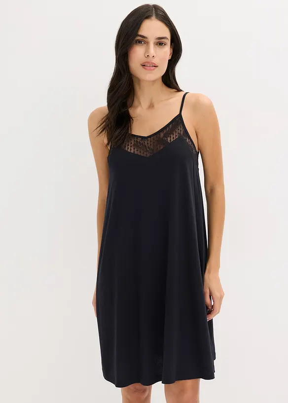 Kurzes Nachthemd aus softem Modal-Mix in schwarz im Look von vorne (Totalaufnahme) - bonprix