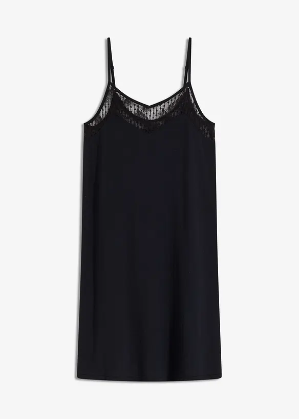 Kurzes Nachthemd aus softem Modal-Mix in schwarz von vorne - bonprix
