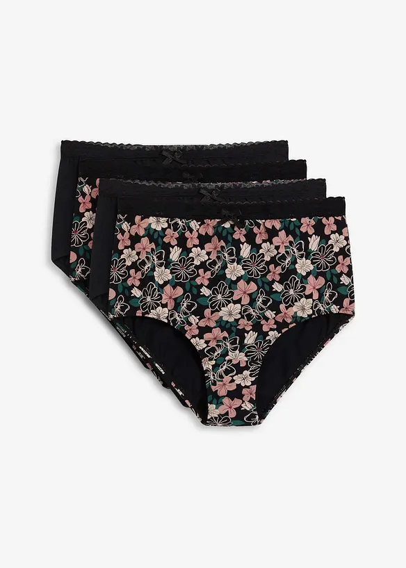 Highwaist Slip mit Bio-Baumwolle (4er Pack) in schwarz von vorne - bonprix