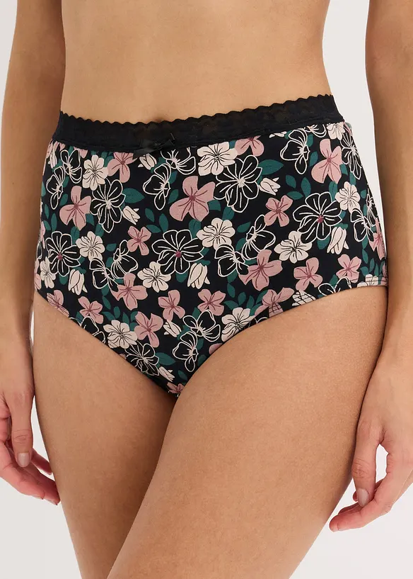 Highwaist Slip mit Bio-Baumwolle (4er Pack) in schwarz von vorne - bonprix