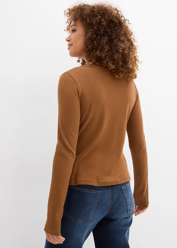 Kurzes Rippshirt mit reiner Bio-Baumwolle in braun von hinten (im Anschnitt) - bonprix Kurzes Rippshirt mit reiner Bio-Baumwolle in braun von hinten (im Anschnitt) - bonprix