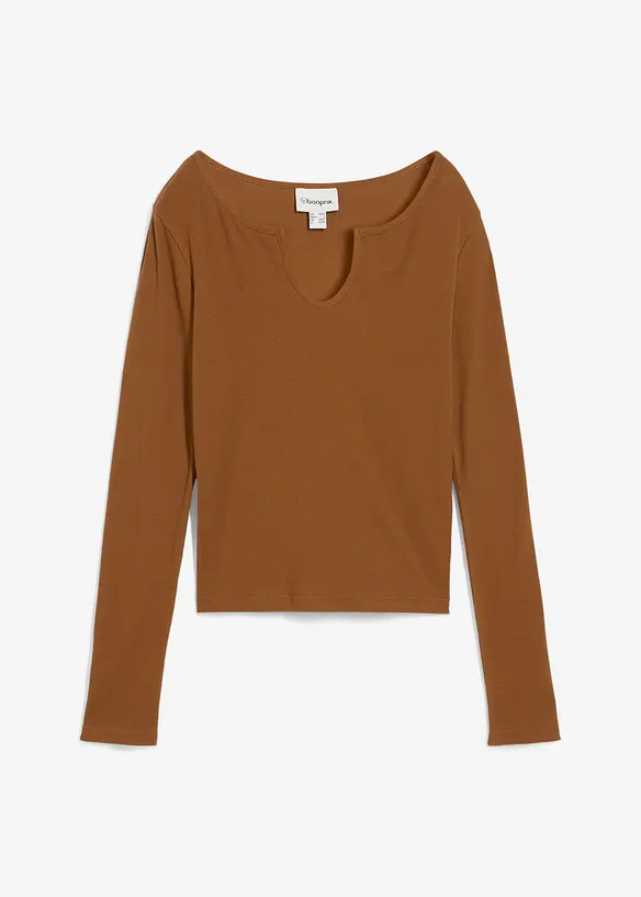 Kurzes Rippshirt mit reiner Bio-Baumwolle in braun von vorne - bonprix Kurzes Rippshirt mit reiner Bio-Baumwolle in braun von vorne - bonprix