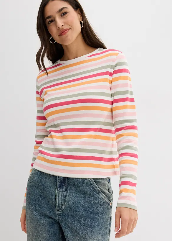 Langarmshirt aus reiner Baumwolle in pink von vorne (im Anschnitt) - bonprix Langarmshirt aus reiner Baumwolle in pink von vorne (im Anschnitt) - bonprix