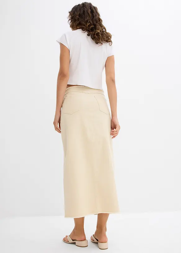 Twill-Rock mit Fransen in beige von hinten - bonprix