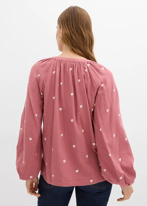 Tunikabluse aus weichem Musselin in lila von hinten (im Anschnitt) - bonprix