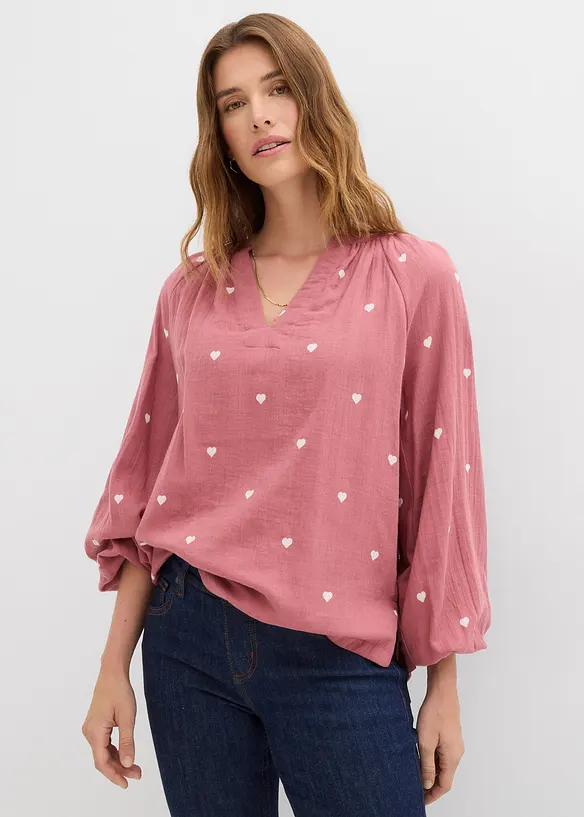 Tunikabluse aus weichem Musselin in lila von vorne (im Anschnitt) - bonprix
