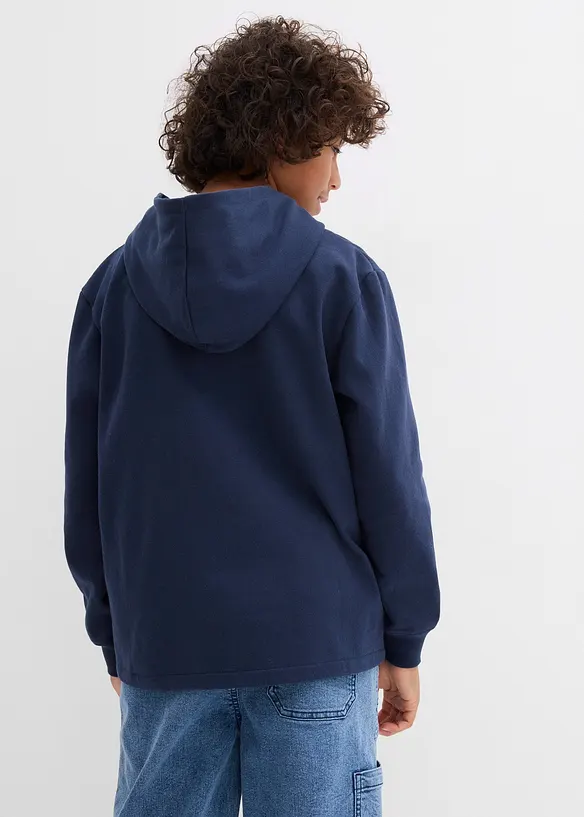 Hoodie aus weichem Baumwoll-Mix in blau von hinten (im Anschnitt) - bonprix