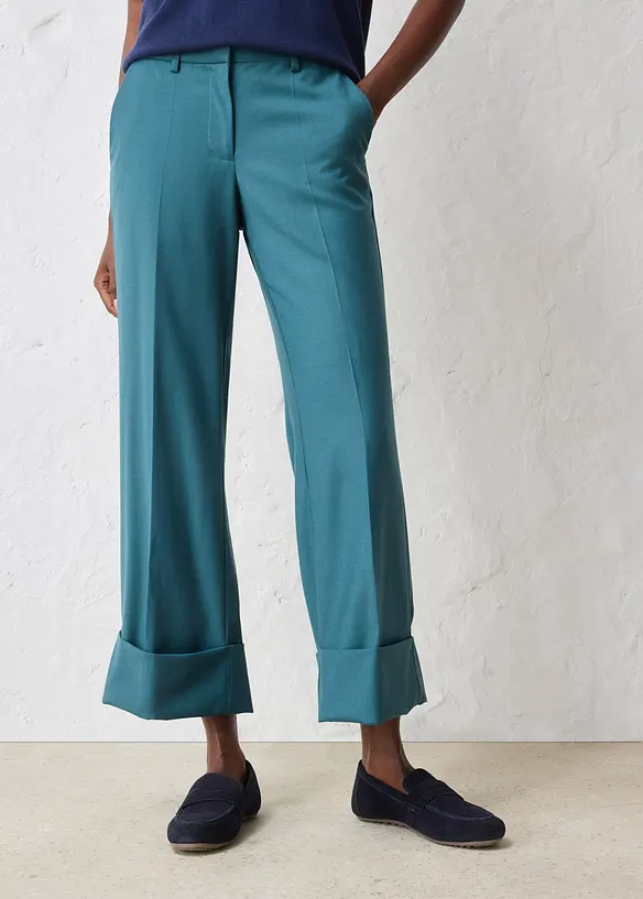 Flared Hose mit Wollanteil in petrol von vorne - bonprix