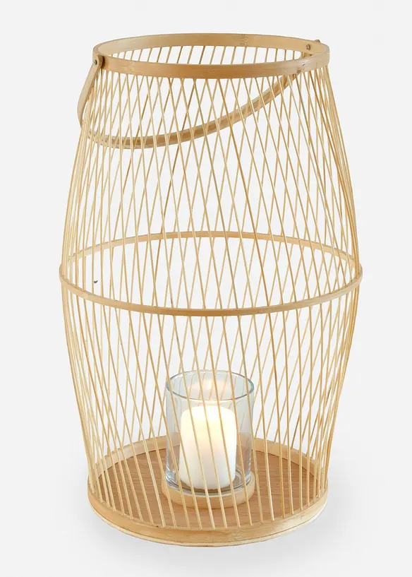 Windlicht mit Glaseinsatz in beige von vorne - bonprix