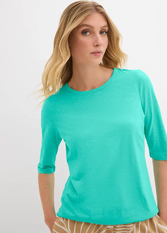 T-Shirt aus reiner Bio-Baumwolle, (2er Pack) in grün von vorne (im Anschnitt) - bonprix T-Shirt aus reiner Bio-Baumwolle, (2er Pack) in grün von vorne (im Anschnitt) - bonprix