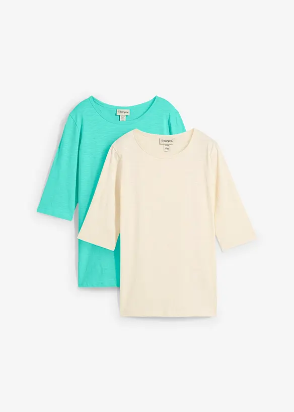 T-Shirt aus reiner Bio-Baumwolle, (2er Pack) in grün von vorne - bonprix T-Shirt aus reiner Bio-Baumwolle, (2er Pack) in grün von vorne - bonprix