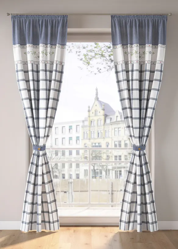 Vorhang aus Bio-Baumwolle mit Raffhalter (1er Pack) in blau - bonprix