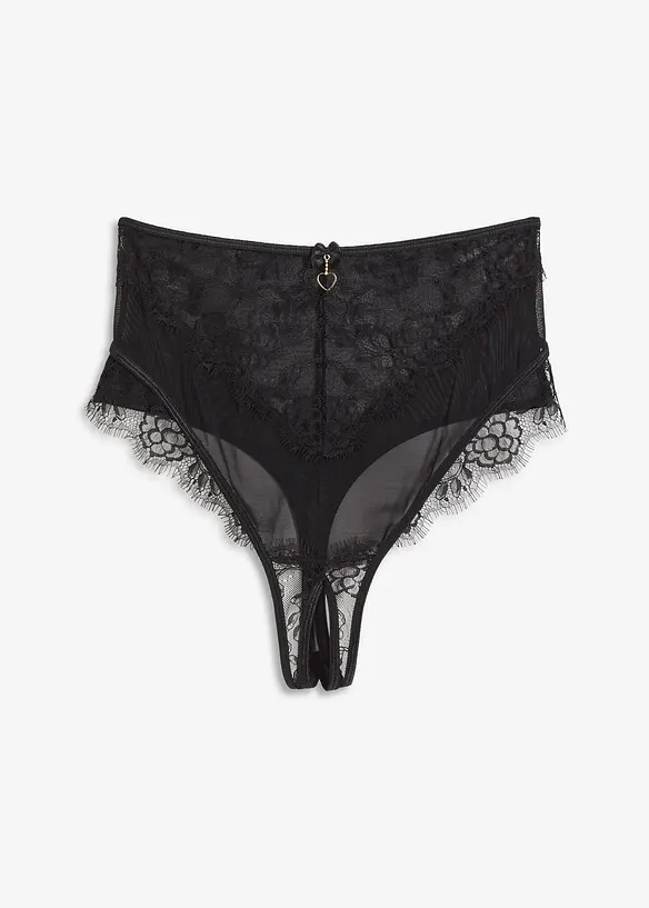 High Waist String ouvert in schwarz von vorne - bonprix