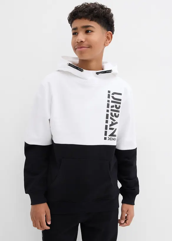 Hoodie aus reiner Bio-Baumwolle in weiß von vorne (im Anschnitt) - bonprix