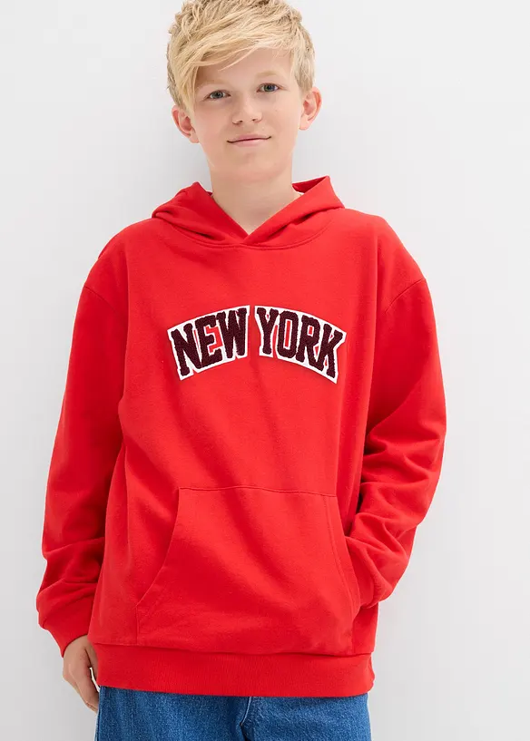 Hoodie aus reiner Baumwolle in rot von vorne (im Anschnitt) - bonprix
