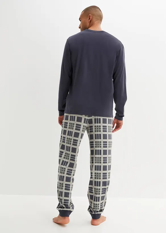 Pyjama aus reiner Bio-Baumwolle mit langen Ärmeln in grau von hinten (Totalaufnahme) - bonprix