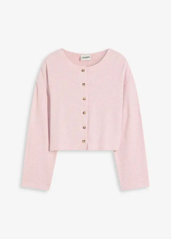 Gerippte Feinstrickjacke in rosa von vorne - bonprix