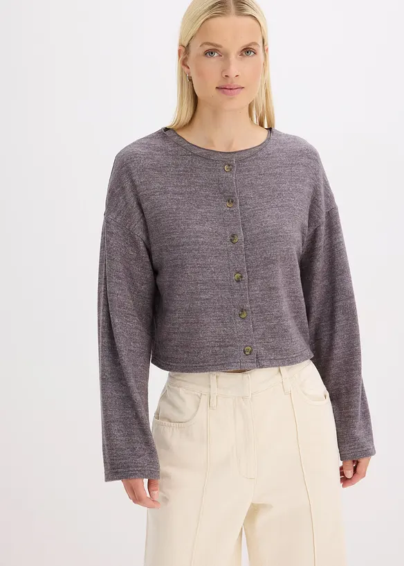 Gerippte Feinstrickjacke in grau von vorne (im Anschnitt) - bonprix