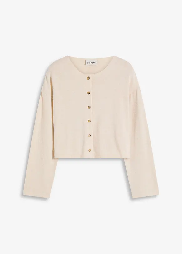 Gerippte Feinstrickjacke in beige von vorne - bonprix