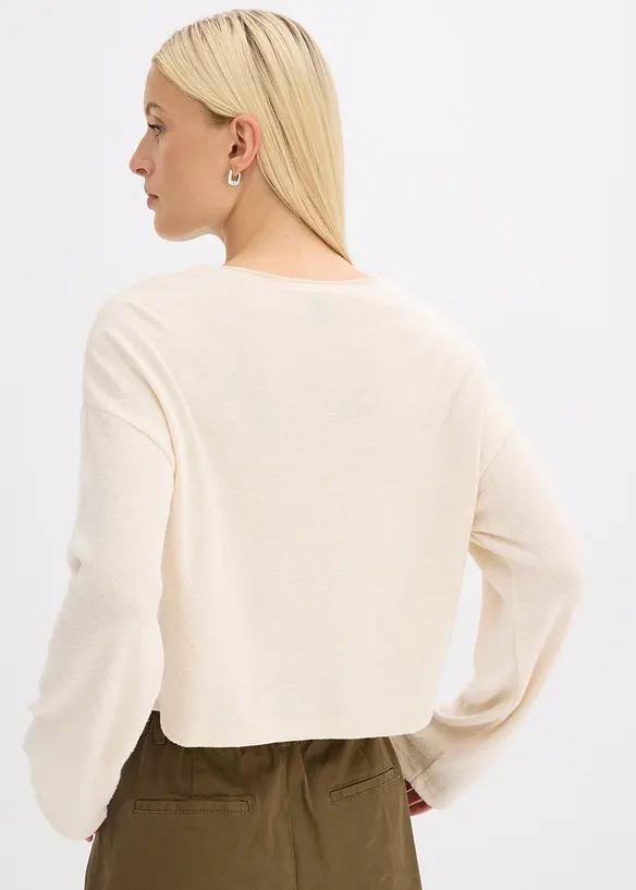 Gerippte Feinstrickjacke in beige von hinten (im Anschnitt) - bonprix