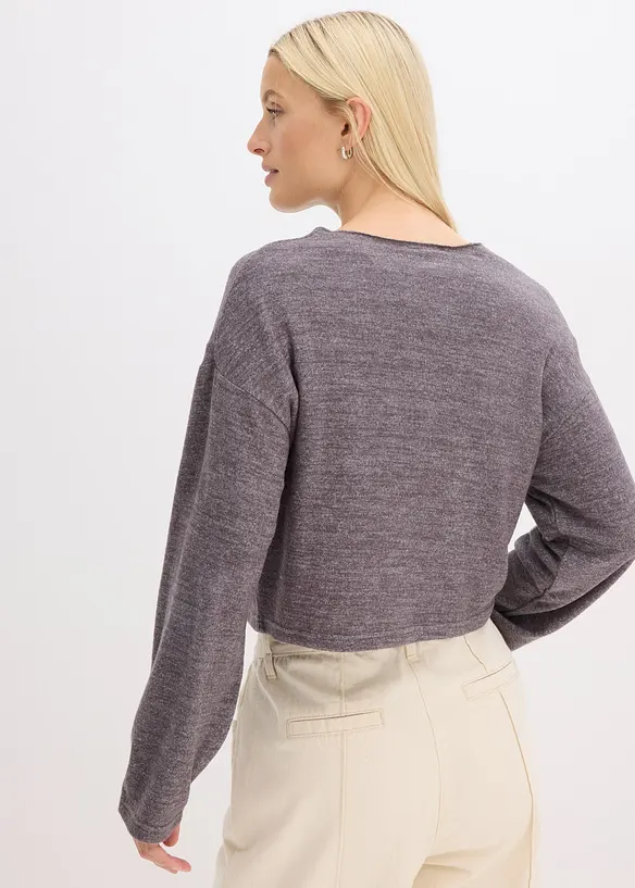Gerippte Feinstrickjacke in grau von hinten (im Anschnitt) - bonprix