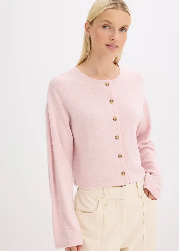 Gerippte Feinstrickjacke in rosa von vorne (im Anschnitt) - bonprix