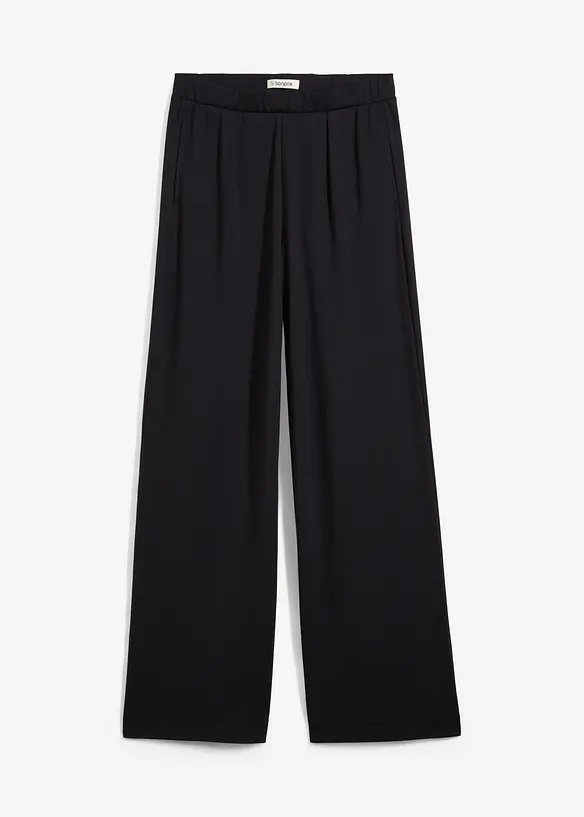 Palazzo-Hose aus bequemen Punto di Roma in schwarz von vorne - bonprix Palazzo-Hose aus bequemen Punto di Roma in schwarz von vorne - bonprix