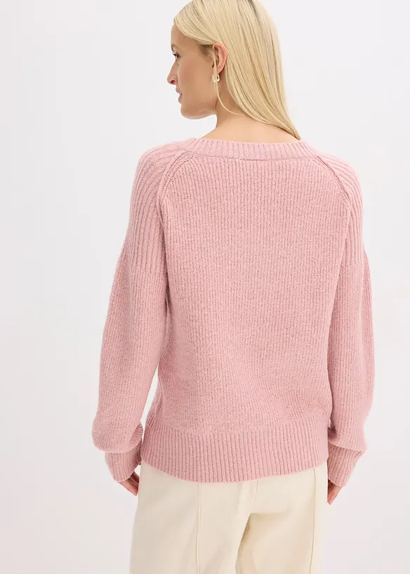 Pullover mit V-Ausschnitt in rosa von hinten (im Anschnitt) - bonprix