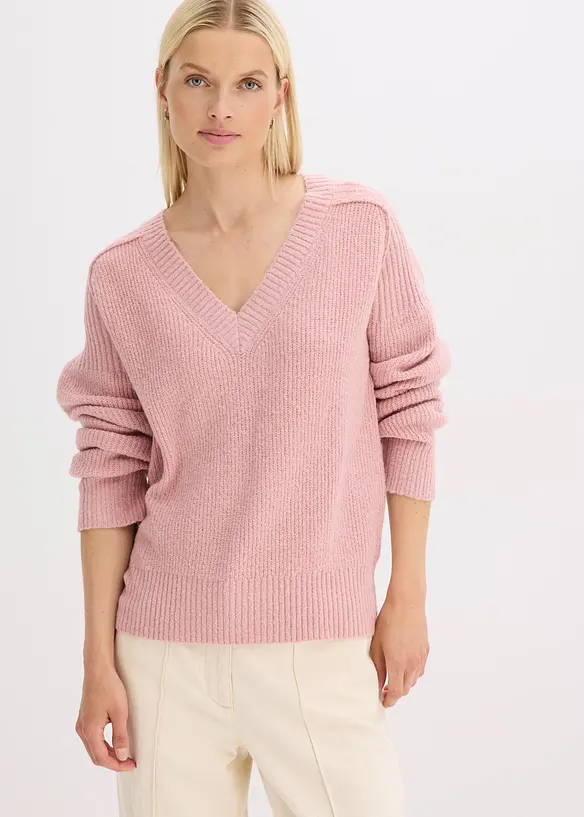 Pullover mit V-Ausschnitt in rosa von vorne (im Anschnitt) - bonprix
