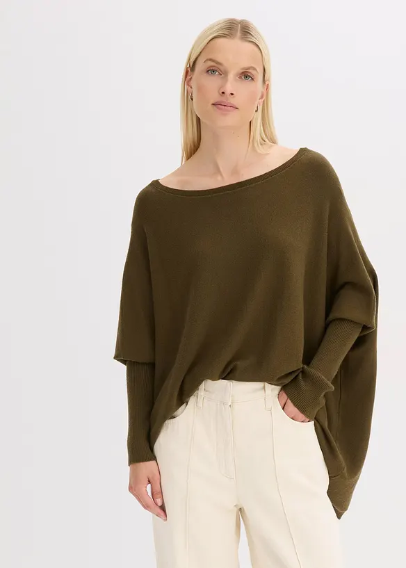 Feinstrickpullover aus feinem Viskose-Mix in grün von vorne (im Anschnitt) - bonprix