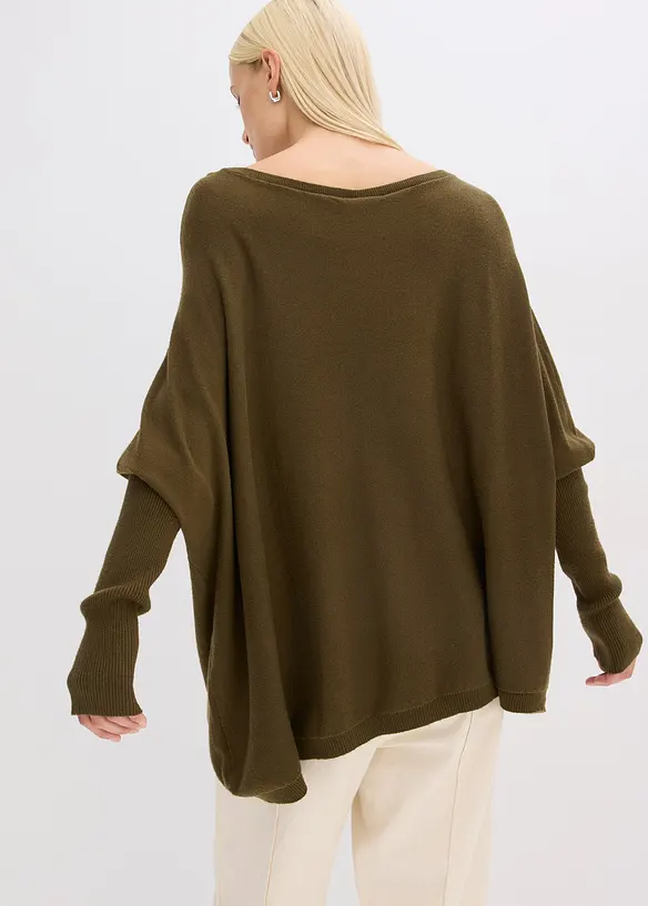 Feinstrickpullover aus feinem Viskose-Mix in grün von hinten (im Anschnitt) - bonprix