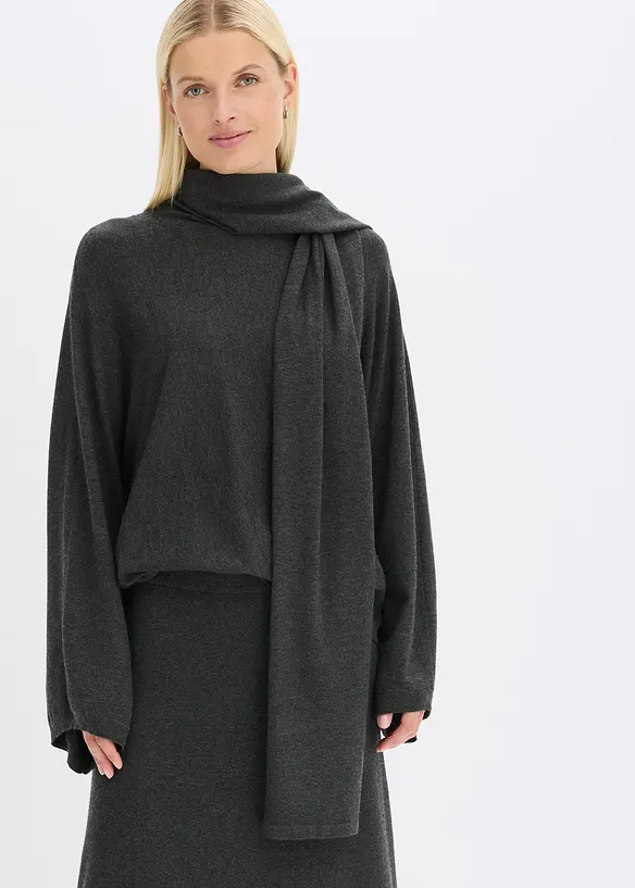Feinstrickpullover aus softem Viskose-Mix in grau von vorne (im Anschnitt) - bonprix