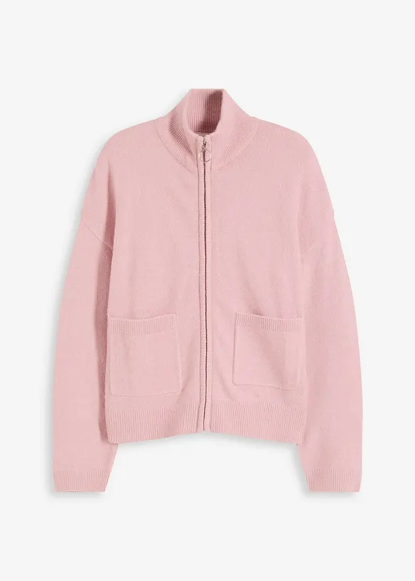 Strickjacke mit Reißverschluss in rosa von vorne - bonprix