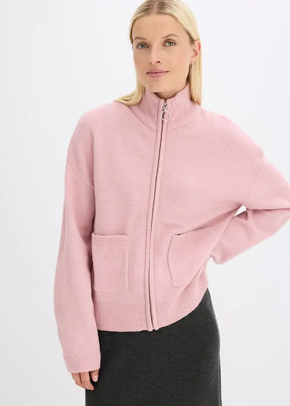 Strickjacke mit Reißverschluss in rosa von vorne (im Anschnitt) - bonprix