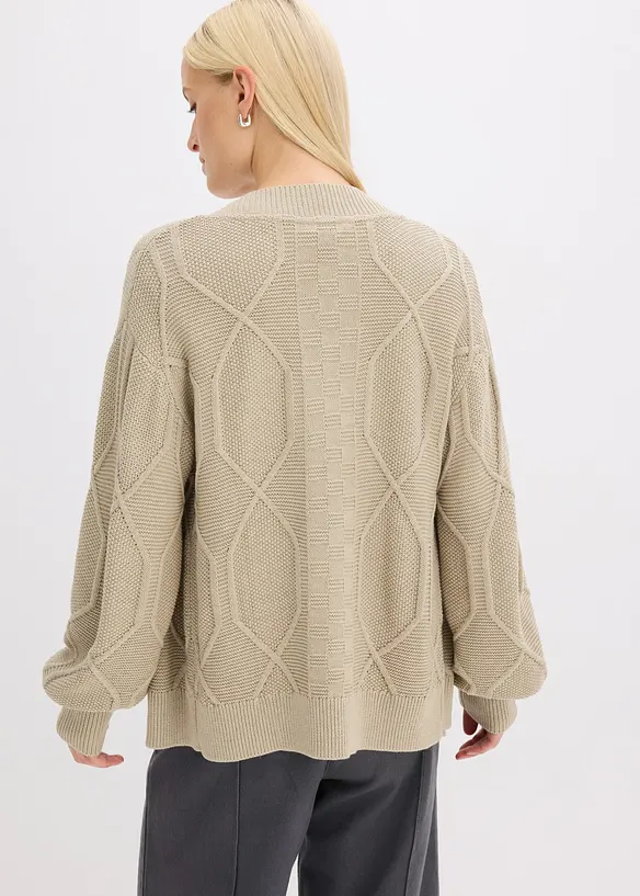 Strickjacke mit Zopfmuster in beige von hinten (im Anschnitt) - bonprix