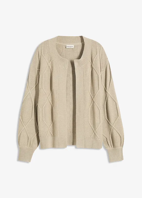 Strickjacke mit Zopfmuster in beige von vorne - bonprix