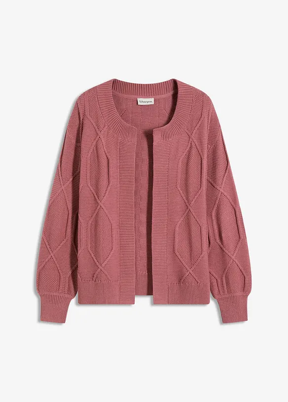 Strickjacke mit Zopfmuster in lila von vorne - bonprix
