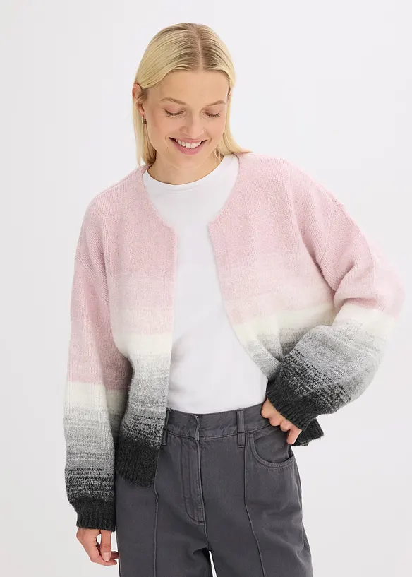 Grobstrickjacke aus weichem Woll-Mix in rosa von vorne (im Anschnitt) - bonprix