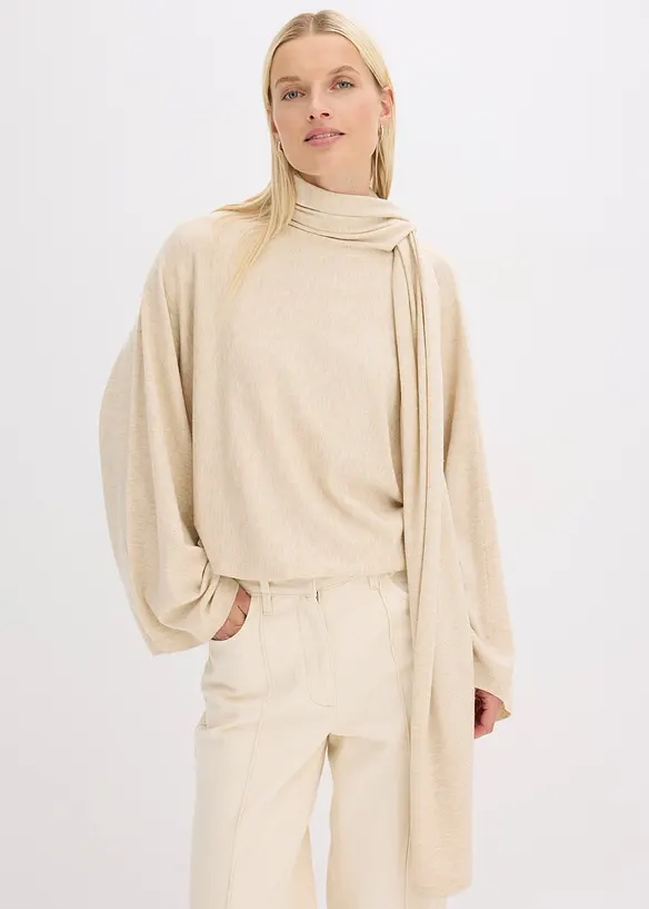 Feinstrickpullover aus softem Viskose-Mix in beige von vorne (im Anschnitt) - bonprix