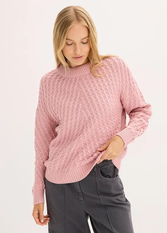 Boxy-Pullover in rosa von vorne (im Anschnitt) - bonprix