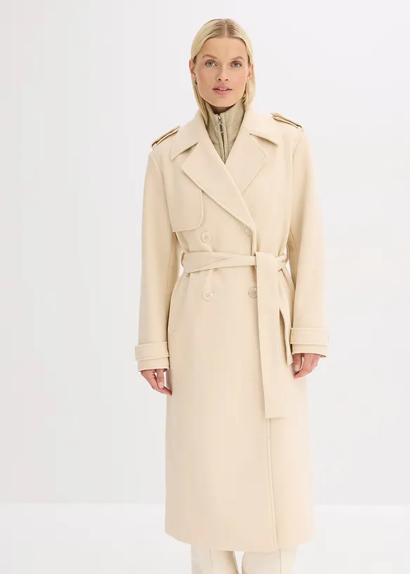 Trenchcoat in Wolloptik in beige von vorne (Totalaufnahme) - bonprix
